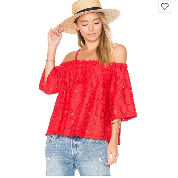 Jack by BB Dakota Tops - Red flower top with open shoulder